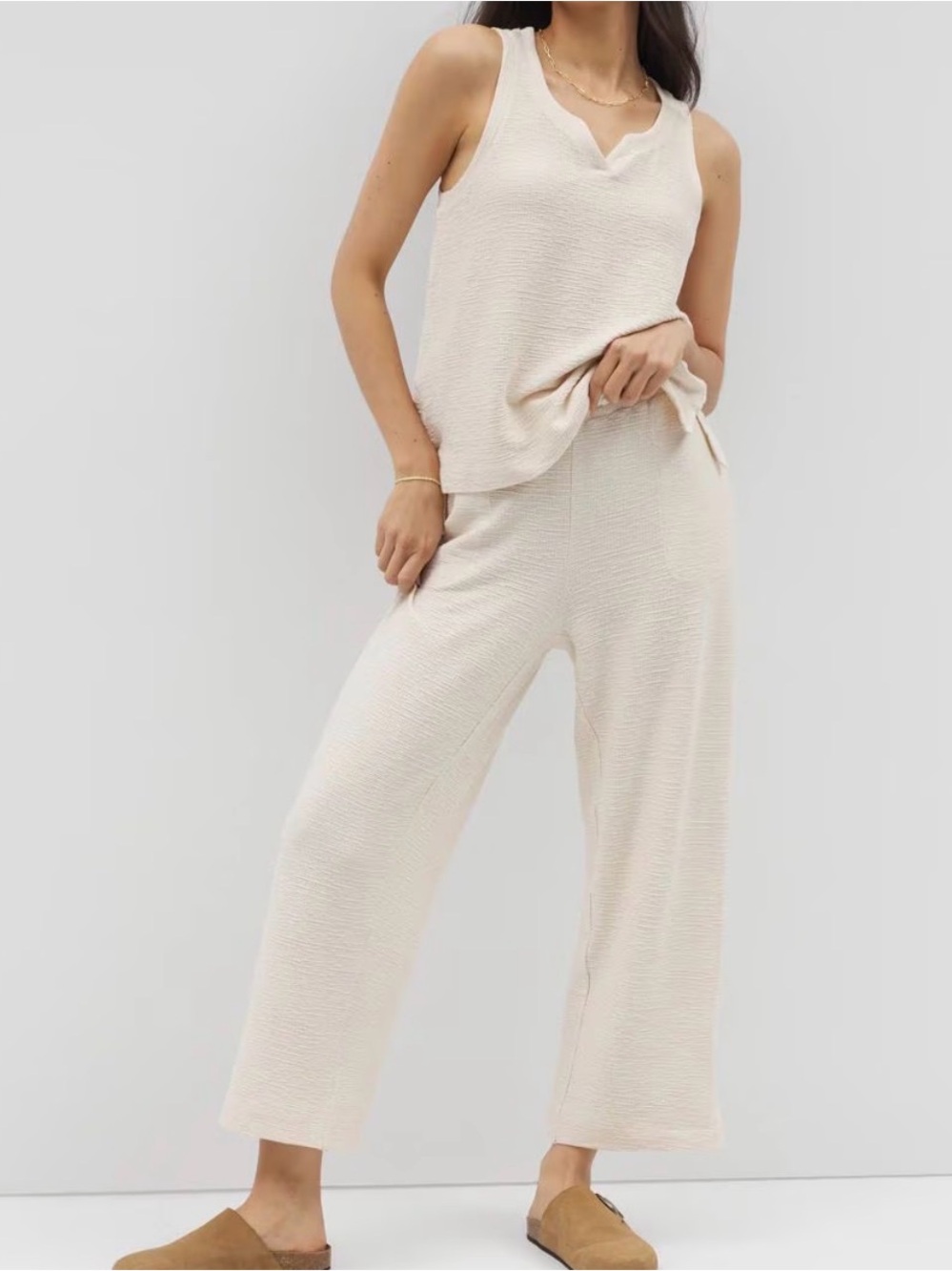 24/7 by Soma Crinkle Knit Cream Textured Set in Parchment